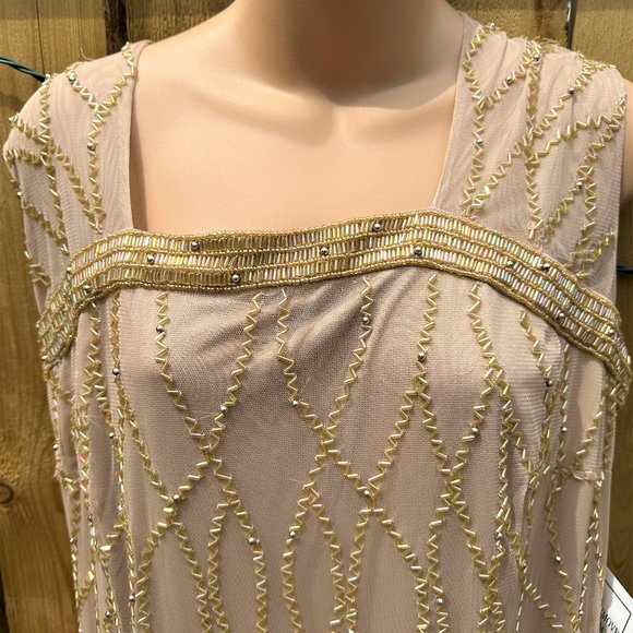 Roman's Sparkling Champagne Sleeveless Cocktail Dress With Gorgeous Beading - Picture 3 of 14